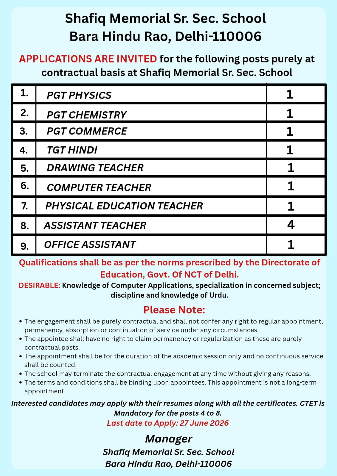 Teacher Requirement